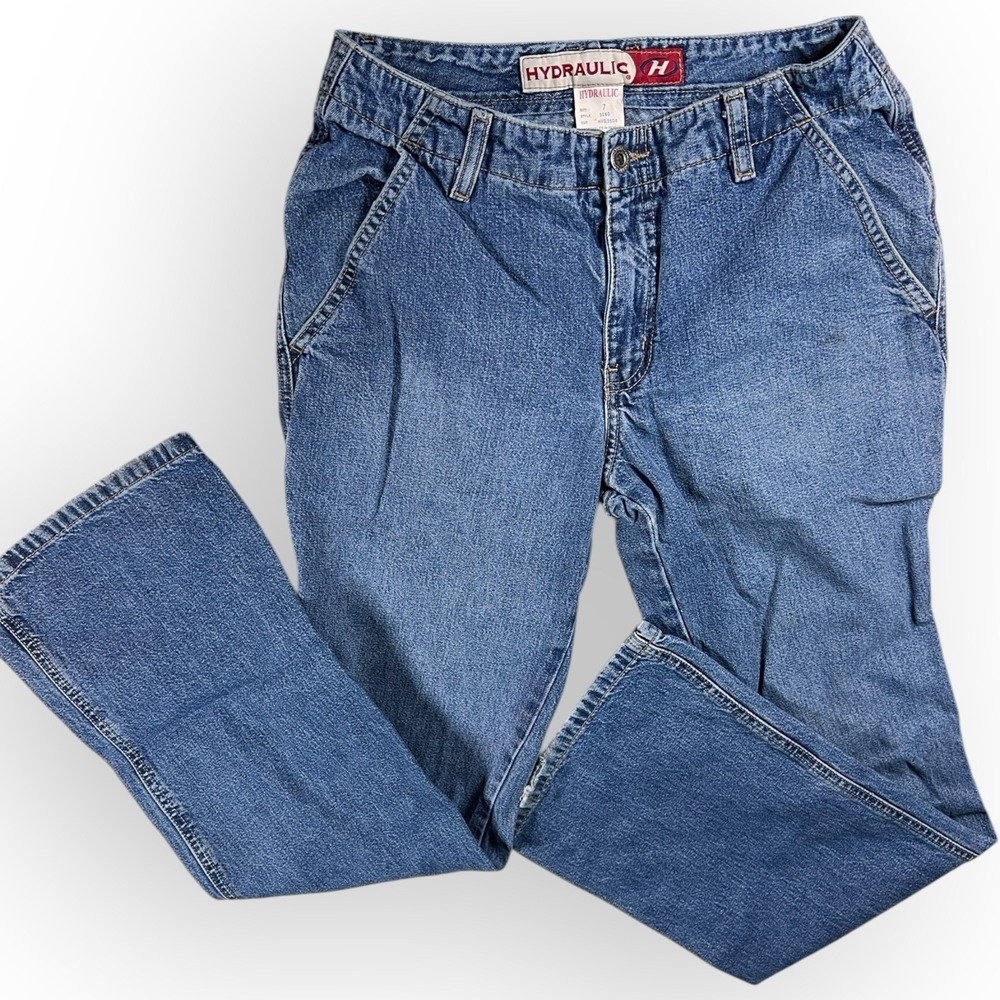 Womens Hydraulic Jeans Size 7 Mid Rise Boot Cut Leg 27 X‎ 28 Hook & Loop Pockets